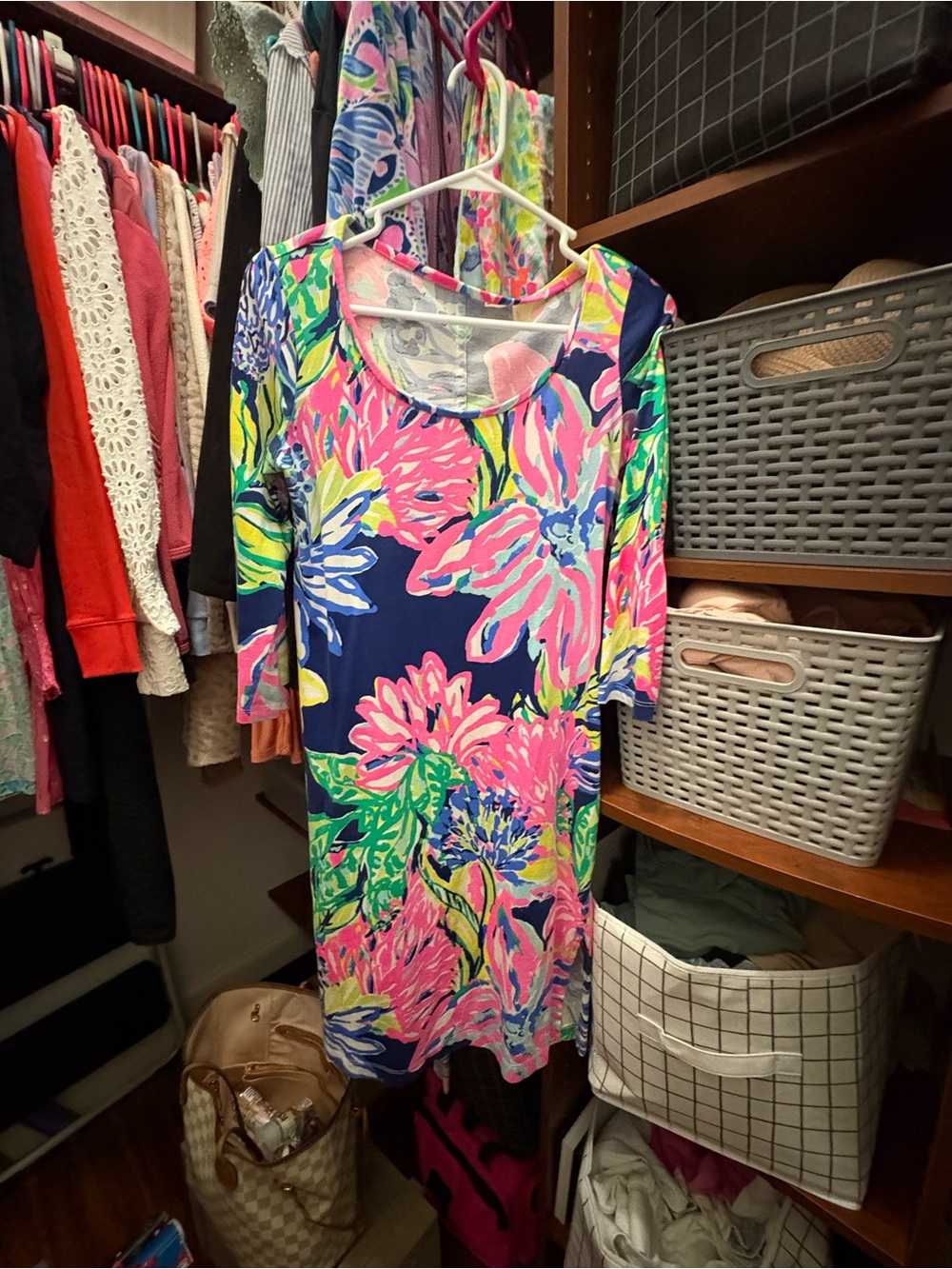 Navy Floral Scoop-Neck Shift Dress - Vibrant Multi